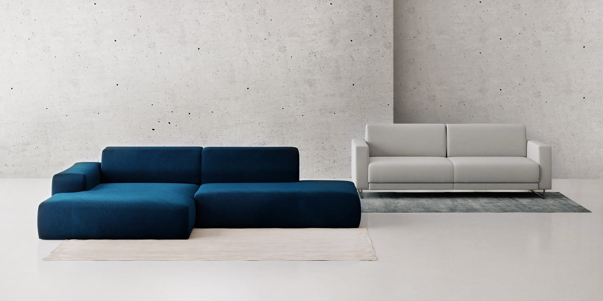 blue and grey sofas