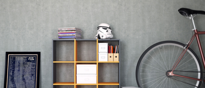 Une petite étagère composée de 9 cubes.