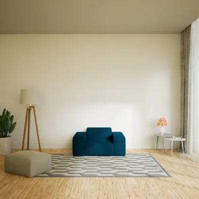 Fauteuil PYLLOW en tissu fin, couleur bleu océan.
